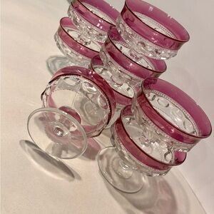 Set Of 8 Tiffin Kings Crown Thumbprint Cranberry Flash Sherbet Dessert Glass